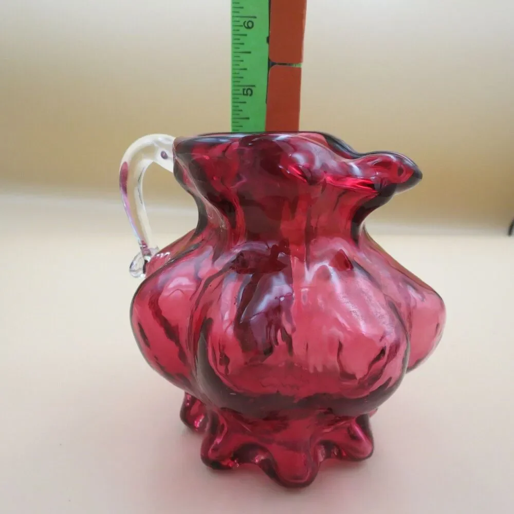 Unbranded Small Cranberry Melon Glass Pitcher